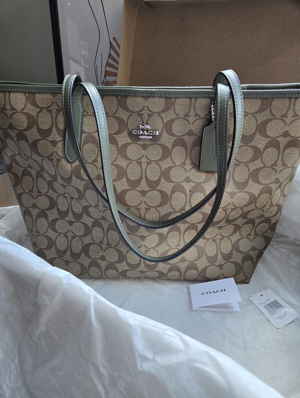 NWT COACH City Tote Bag In Signature Canvas Khaki Surplus Green 5696 SVSTG